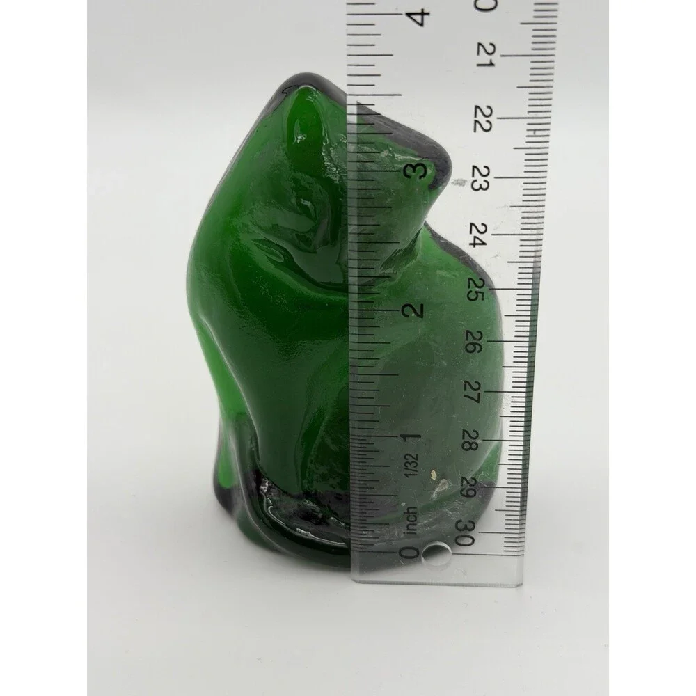 Blenko Art Glass Green Emerald Cat Kitty Abstract Signed 2025 Figurine 3.5”H